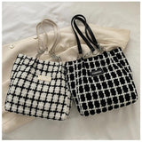 Large Capacity Tote Shoulder Bags Plaid Contrasting Colors Handbags