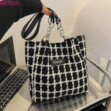 Large Capacity Tote Shoulder Bags Plaid Contrasting Colors Handbags