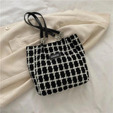 Large Capacity Tote Shoulder Bags Plaid Contrasting Colors Handbags