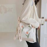 Women's Summer Flower Handbag with Tulip Print Tote