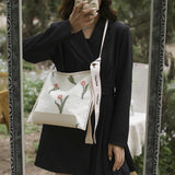 Women's Summer Flower Handbag with Tulip Print Tote