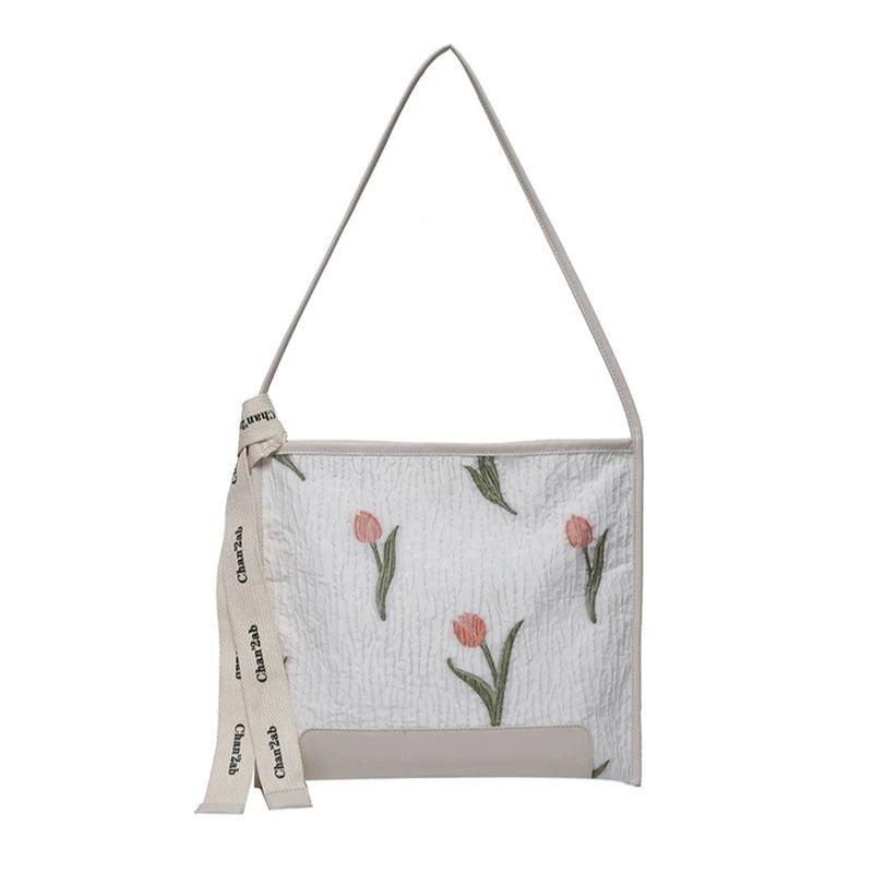 Women's Summer Flower Handbag with Tulip Print Tote