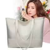 PU Leather Splicing Commuter Totes Oxford Women Shoulder Handbags
