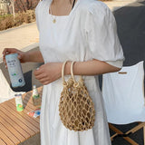 Round Shape Top-Handle Small Bag Purse Hollow Out Handbags Totes