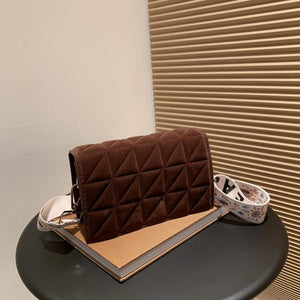 Vintage Velvet Shoulder Bag Chain Messenger Quilted Simple Casual Soft