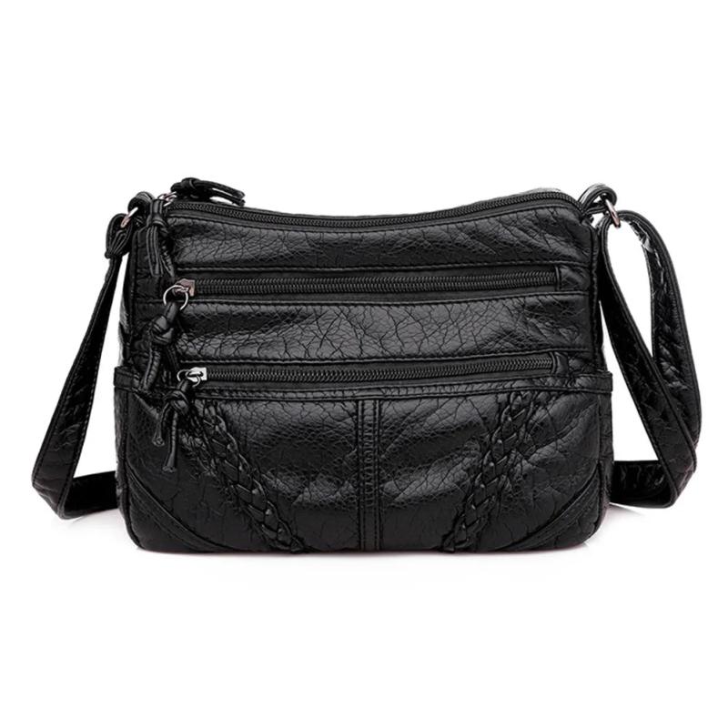 Vintage PU Leather Crossbody Messenger Bag for Women