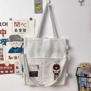 Canvas Shoulder Bag Retro Solid Girls Student Bookbag Tote Bags