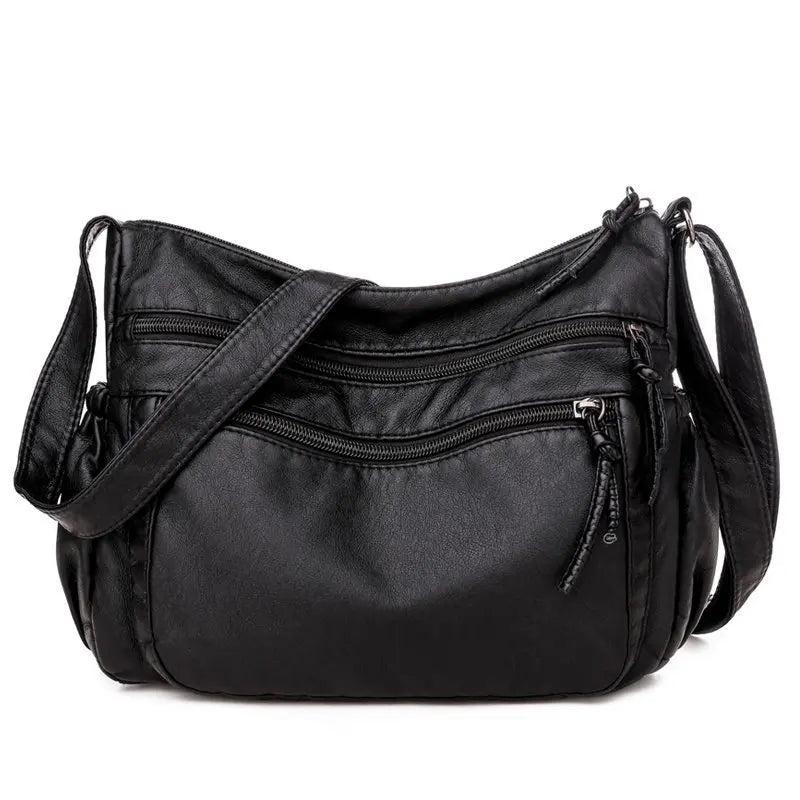 Vintage Women Shoulder Bag Soft Leather Crossbody Bag Multi-pocket Purse