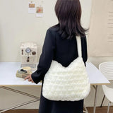 Winter Warm Plush Bags Women Shoulder Handbag Soft Fur Rhombus Pattern
