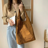 Corduroy Tote Bag Large Capacity Travel Shoulder Handbag