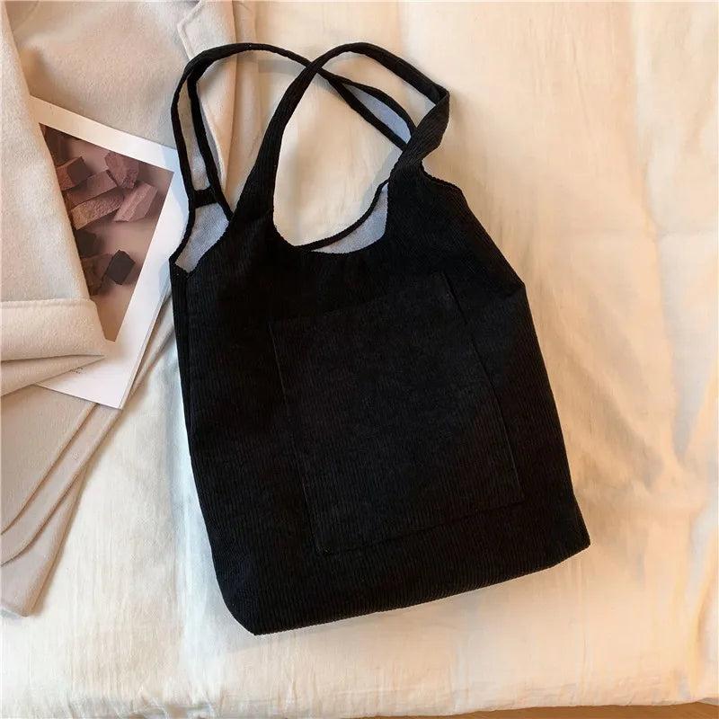 Corduroy Tote Bag Large Capacity Travel Shoulder Handbag