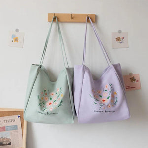 Flower Printed Tote Shoulder Bag Reusable Handbag