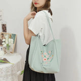 Flower Printed Tote Shoulder Bag Reusable Handbag