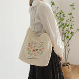 Flower Printed Tote Shoulder Bag Reusable Handbag