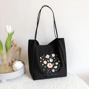 Flower Printed Tote Shoulder Bag Reusable Handbag