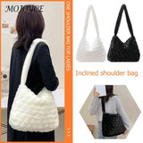 Soft Plush Crossbody Bag Fluffy Rhombus Pattern Shoulder Bag