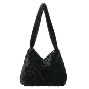 Soft Plush Crossbody Bag Fluffy Rhombus Pattern Shoulder Bag