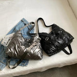 Lattice Pattern Shoulder Bag Large Capacity Tote Bags Feather Padded Shopping
