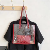 Ladies Transparent PVC Shopping Bag + Pu Shoulder Bag Large Capacity