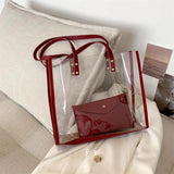 Ladies Transparent PVC Shopping Bag + Pu Shoulder Bag Large Capacity