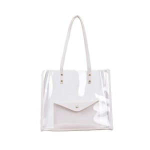Ladies Transparent PVC Shopping Bag + Pu Shoulder Bag Large Capacity