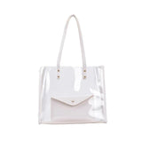 Ladies Transparent PVC Shopping Bag + Pu Shoulder Bag Large Capacity