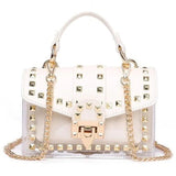 Small Pink Yellow PVC Rivet Women Handbag Soft Shoulder Bag