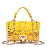 Small Pink Yellow PVC Rivet Women Handbag Soft Shoulder Bag