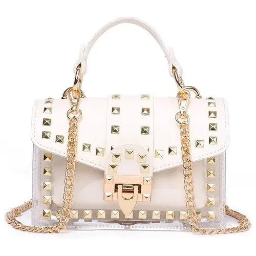 Small Pink Yellow PVC Rivet Women Handbag Soft Shoulder Bag