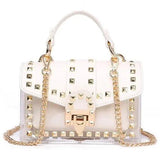 Small Pink Yellow PVC Rivet Women Handbag Soft Shoulder Bag