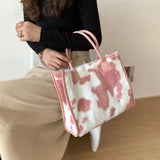 Vintage PU Leather Plush Animal Print Handbag Large Tote Bag
