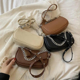 Vintage PU Leather Shoulder Bag with Chains Crossbody Handbag Clutch