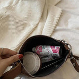 Vintage PU Leather Shoulder Bag with Chains Crossbody Handbag Clutch