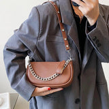 Vintage PU Leather Shoulder Bag with Chains Crossbody Handbag Clutch