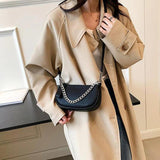 Vintage PU Leather Shoulder Bag with Chains Crossbody Handbag Clutch