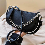 Vintage PU Leather Shoulder Bag with Chains Crossbody Handbag Clutch