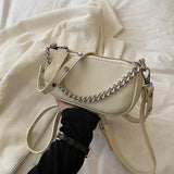Vintage PU Leather Shoulder Bag with Chains Crossbody Handbag Clutch