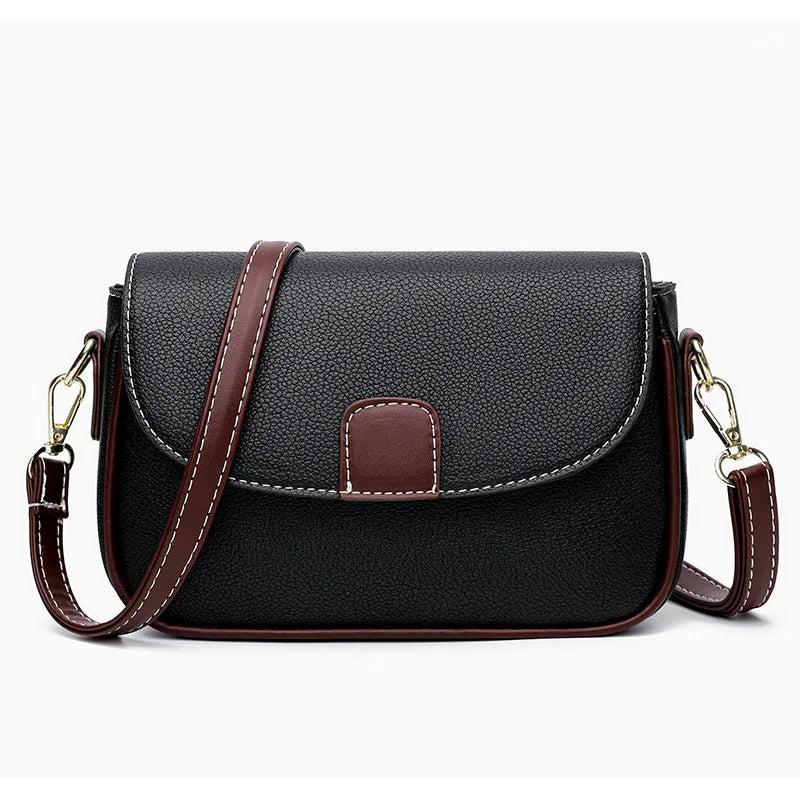 Litchi Leather Messenger Bag Women Handbag Shoulder Bag Flap