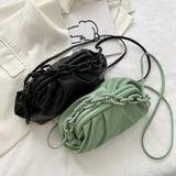 Vintage Pleated Female Handbag PU Leather Chain Cloud Shoulder Bag