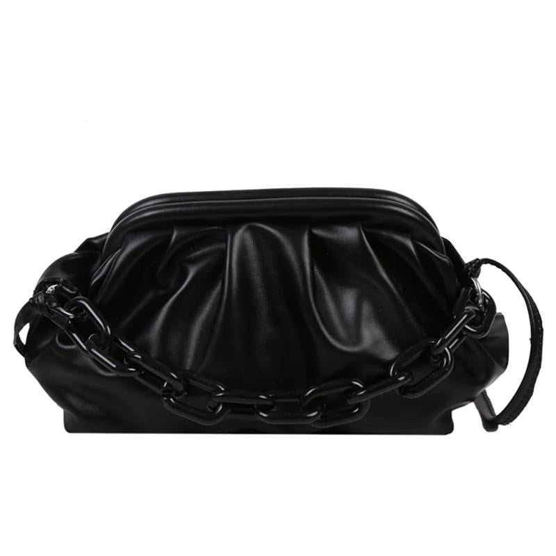 Vintage Pleated Female Handbag PU Leather Chain Cloud Shoulder Bag
