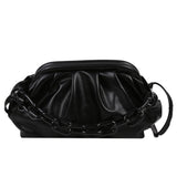 Vintage Pleated Female Handbag PU Leather Chain Cloud Shoulder Bag
