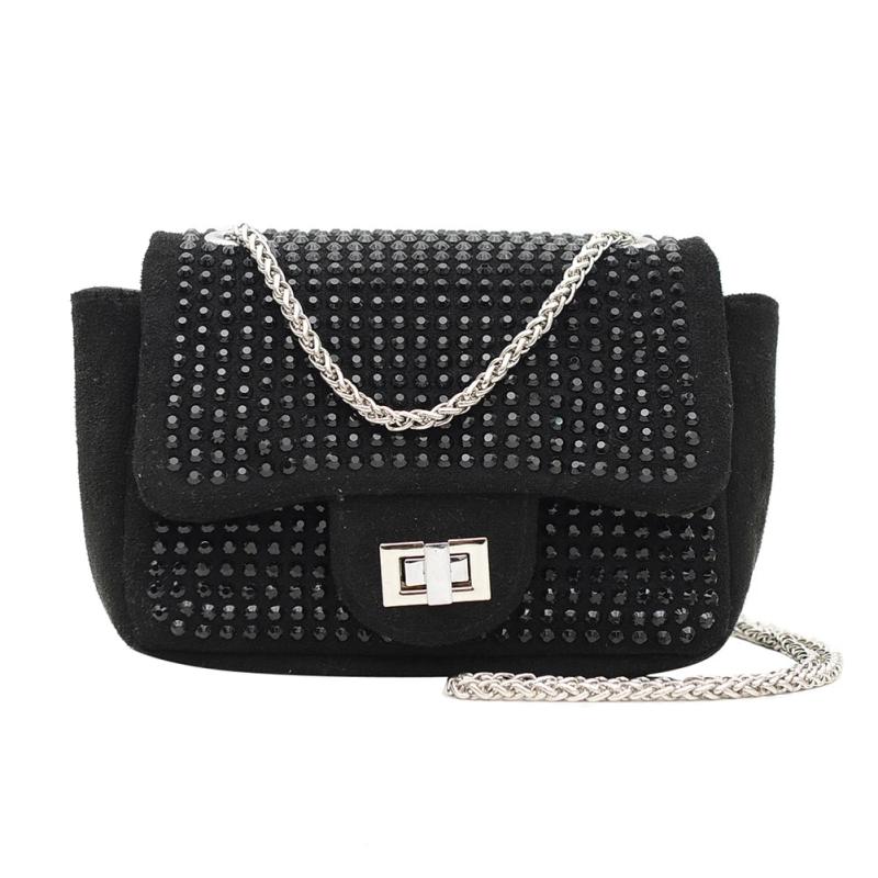 Vintage Rhinestone Crossbody Bag Women Glitter Chain Shoulder