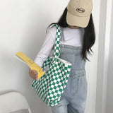 Plaid Checked Canvas Handbags Large Capacity Tote Bag