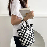 Plaid Checked Canvas Handbags Large Capacity Tote Bag