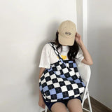 Plaid Checked Canvas Handbags Large Capacity Tote Bag