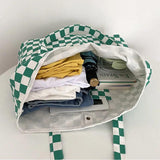 Plaid Checked Canvas Handbags Large Capacity Tote Bag