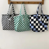 Plaid Checked Canvas Handbags Large Capacity Tote Bag