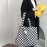 Plaid Checked Canvas Handbags Large Capacity Tote Bag