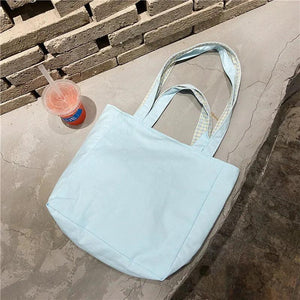 Double-sided Canvas Lattice Shoulder Bag 2-in-1 Handbag