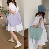 Double-sided Canvas Lattice Shoulder Bag 2-in-1 Handbag